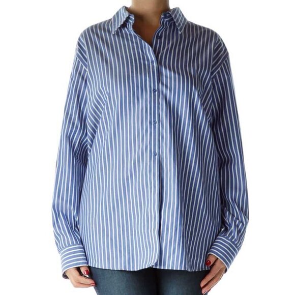 Jones New York Tops - Jones New York Blue White Pinstripe Collared Shirt